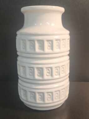 Vintage SCHEURICH KERAMIK White Vase Inka Relief 268 15 West Germany Pottery 70s
